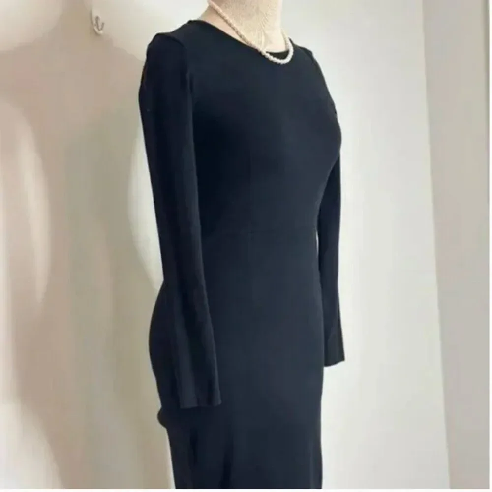 J. Crew Women's Black Knit Sheath Long Sleeve Preppy Classic Dress Style H8329